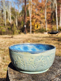 Handcarved Blue Stoneware Pottery Dish