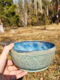 Handcarved Blue Stoneware Pottery Dish