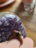 Ruby and quartz gemstone Ring in Electroformed Copper
