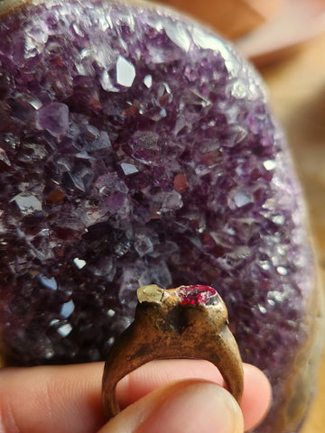 Ruby and quartz gemstone Ring in Electroformed Copper