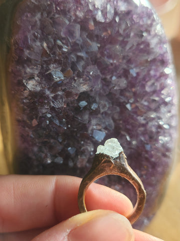 Celestite Crystal and Copper ring