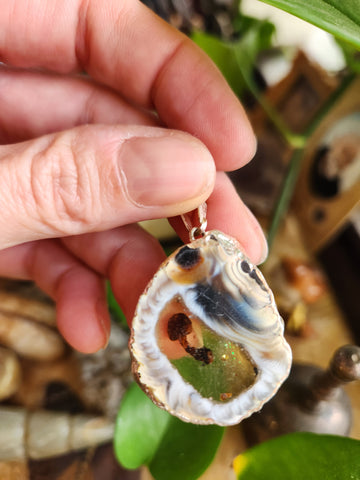 Real Dried Mushroom in Agate Slice Pendant
