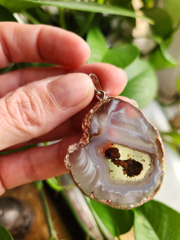 Agate and Dried Mushroom Pendant