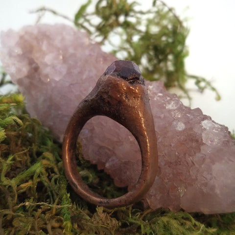 Raw Garnet Crystal Copper Ring, Size 6