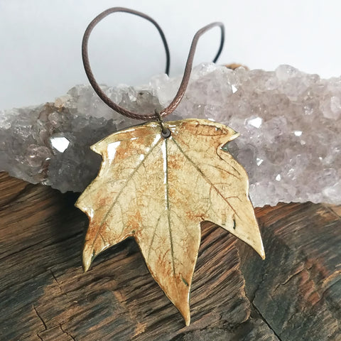 Clay Leaf Pendant in Earthy Brown Colors