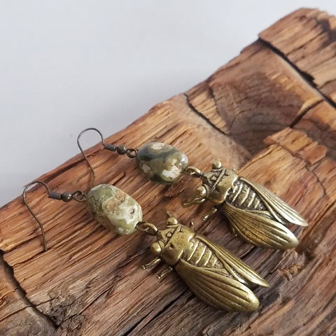 Rainforest Jasper Cicada Earrings